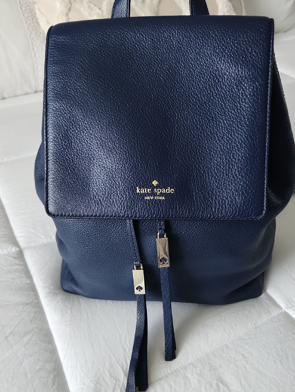 kate spade Navy Pebbled Leather Mini Backpack with Gold Accents